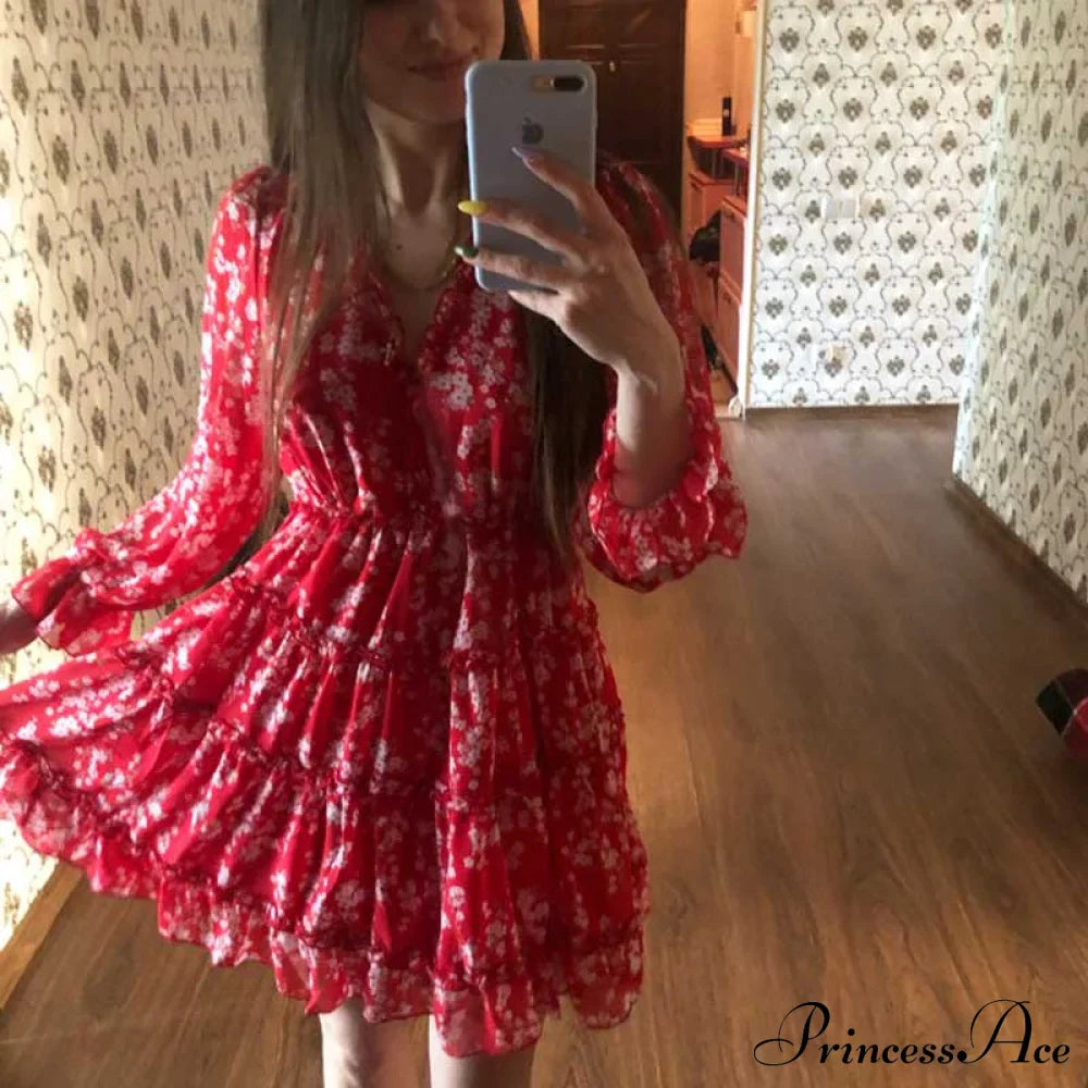Party Gown Harlow Backless Design V-Neck Mini - Warm-Season Ruffle Flowered Dress