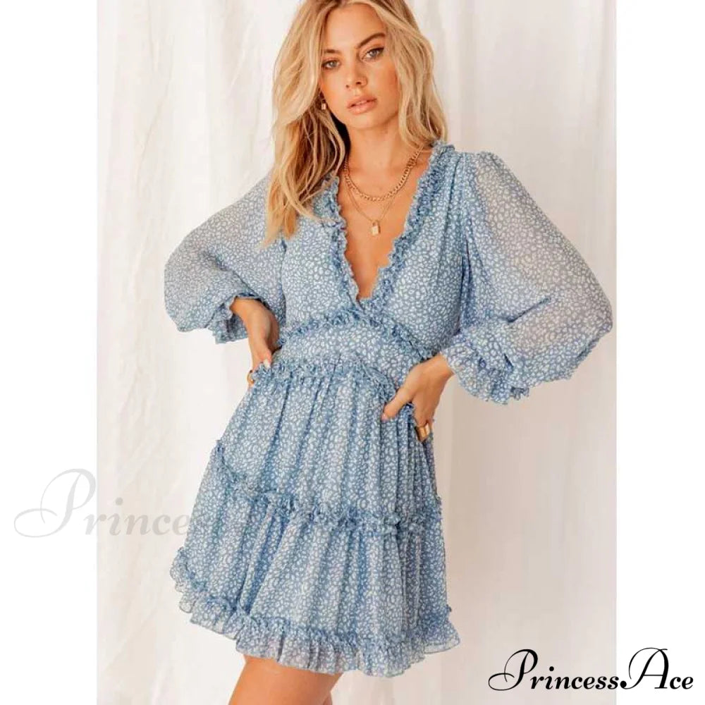 Party Gown Harlow Backless Design V-Neck Mini - Warm-Season Ruffle Flowered Dress