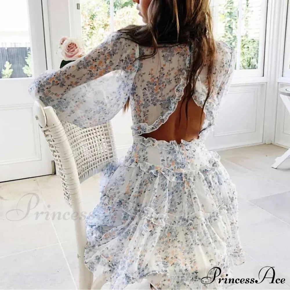 Party Gown Harlow Backless Design V-Neck Mini - Warm-Season Ruffle Flowered Dress
