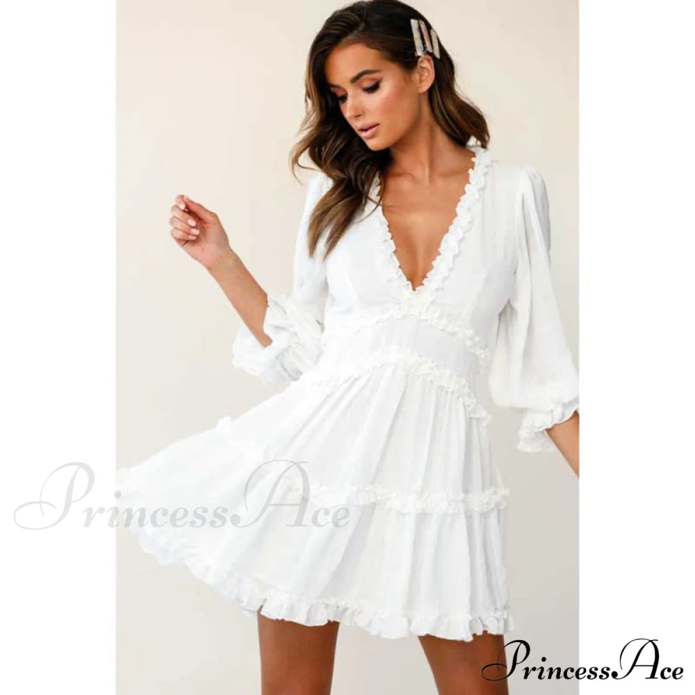 Party Gown Harlow Backless Design V-Neck Mini - Warm-Season Ruffle Flowered Dress
