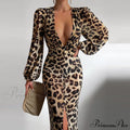 Party Slit - Design With And Elegant Gown Full-Length V-Neck Dress