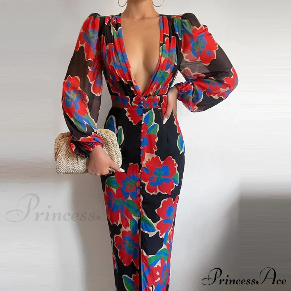 Party Slit - Design With And Elegant Gown Full-Length V-Neck Dress