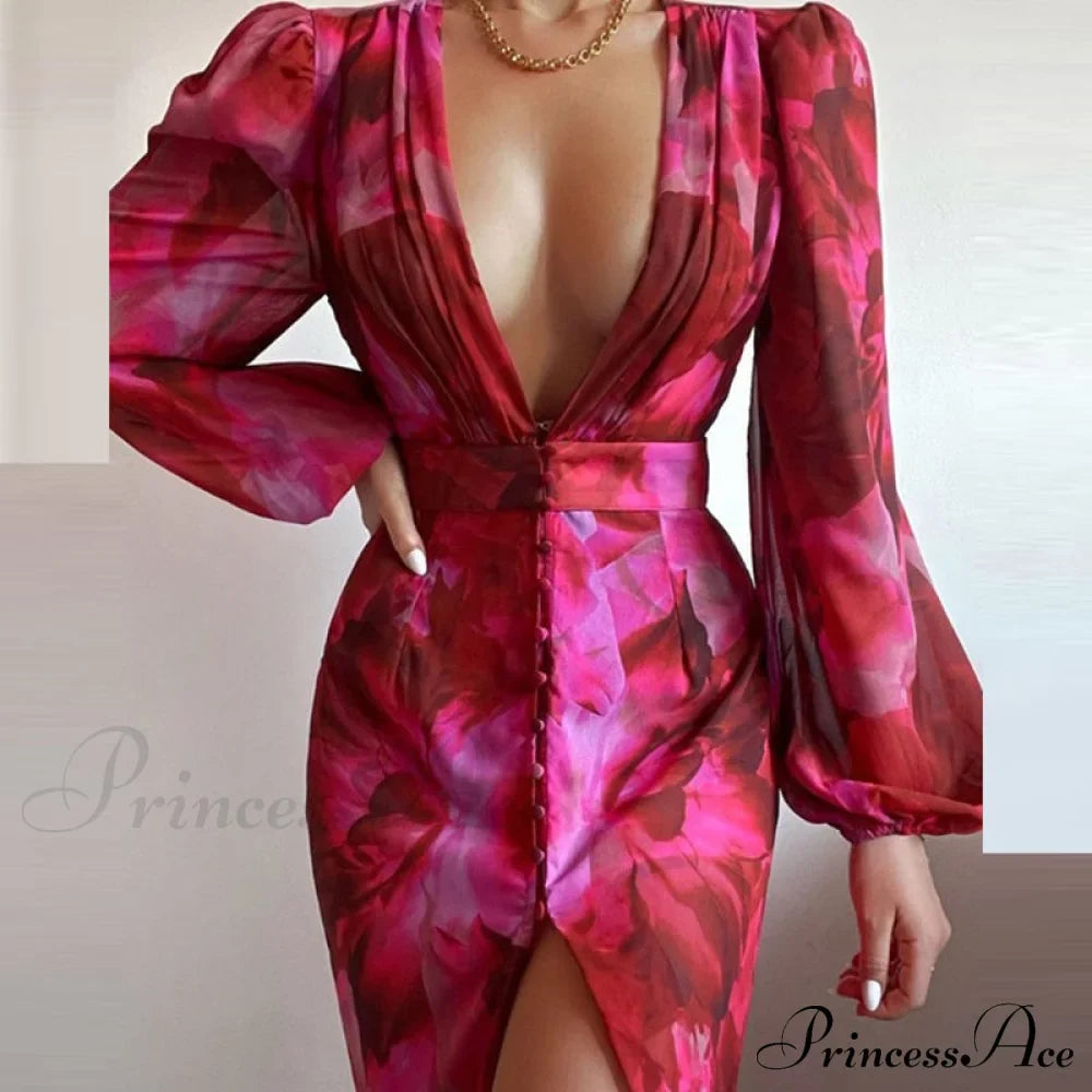 Party Slit - Design With And Elegant Gown Full-Length V-Neck Dress
