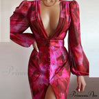 Party Slit - Design With And Elegant Gown Full-Length V-Neck Dress