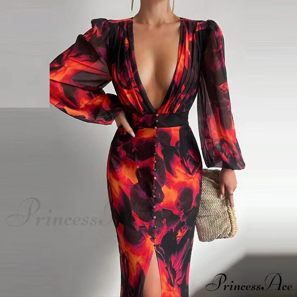 Party Slit - Design With And Elegant Gown Full-Length V-Neck Dress