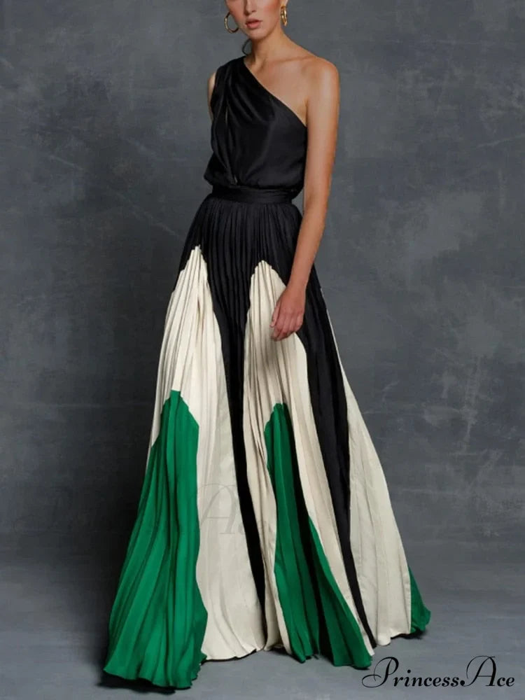 Patchwork Black Club Party High Night One Gown Off - Street Shoulder Dress
