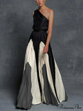 Patchwork Black Club Party High Night One Gown Off - Street Shoulder Dress
