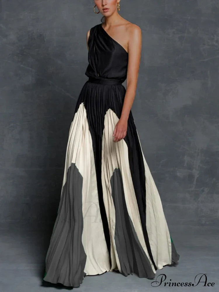 Patchwork Black Club Party High Night One Gown Off - Street Shoulder Dress
