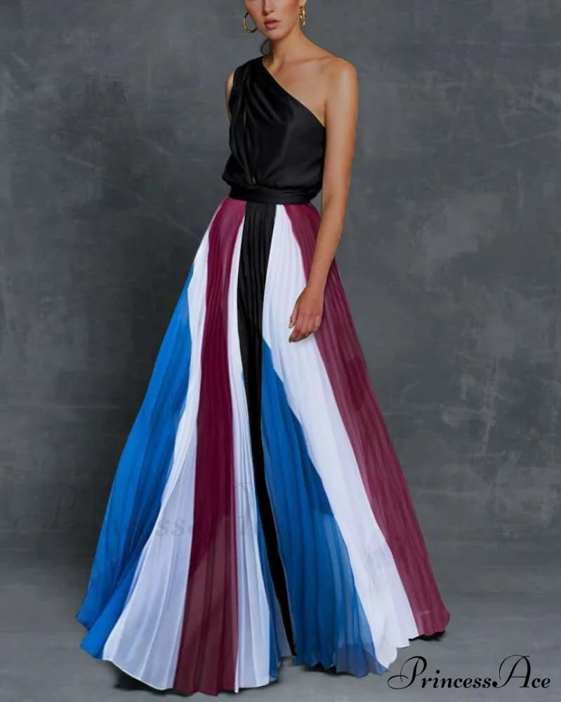 Patchwork Black Club Party High Night One Gown Off - Street Shoulder Dress