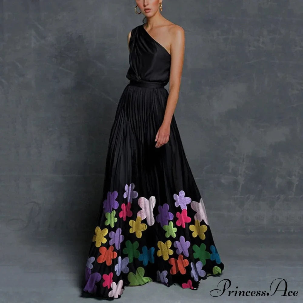 Patchwork Black Club Party High Night One Gown Off - Street Shoulder Dress
