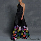 Patchwork Black Club Party High Night One Gown Off - Street Shoulder Dress