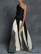 Patchwork Black Club Party High Night One Gown Off - Street Shoulder Dress