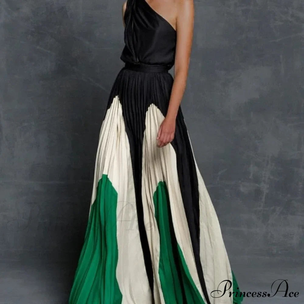 Patchwork Black Club Party High Night One Gown Off - Street Shoulder Dress