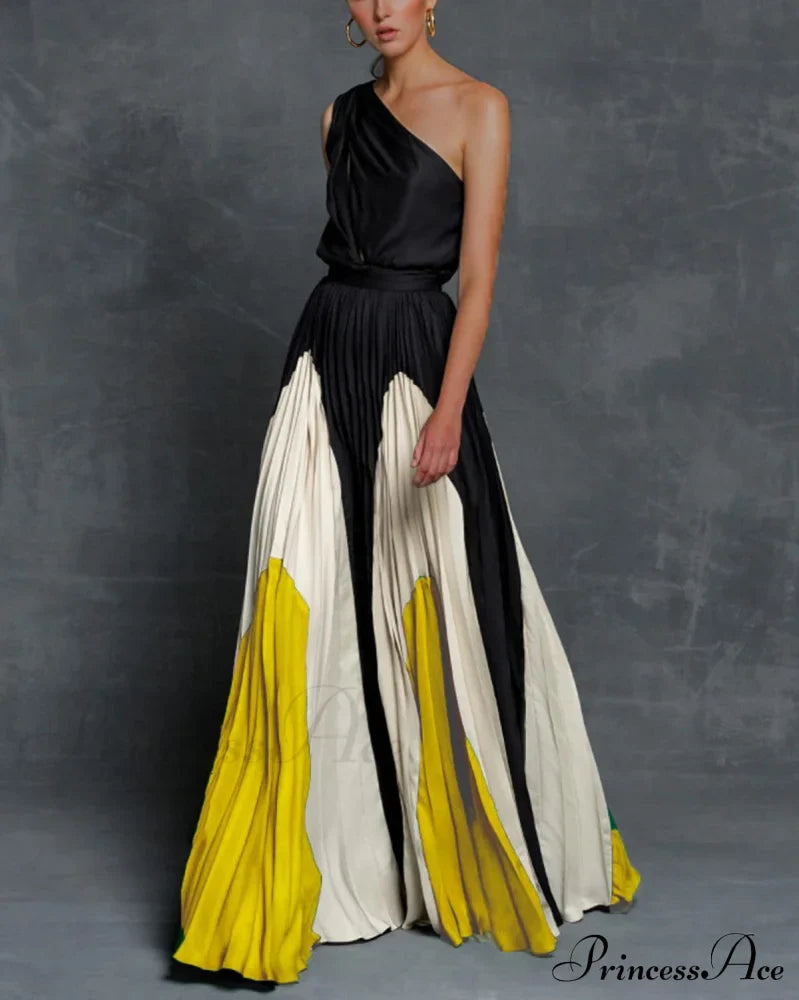 Patchwork Black Club Party High Night One Gown Off - Street Shoulder Dress