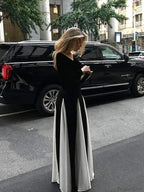 Patchwork Border Long Sleeve Full-Length Dress