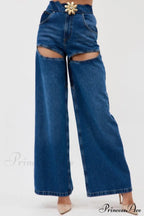 Patchwork Decoration Accessories Waist Denim Metal High Jeans