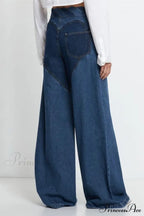 Patchwork Decoration Accessories Waist Denim Metal High Jeans