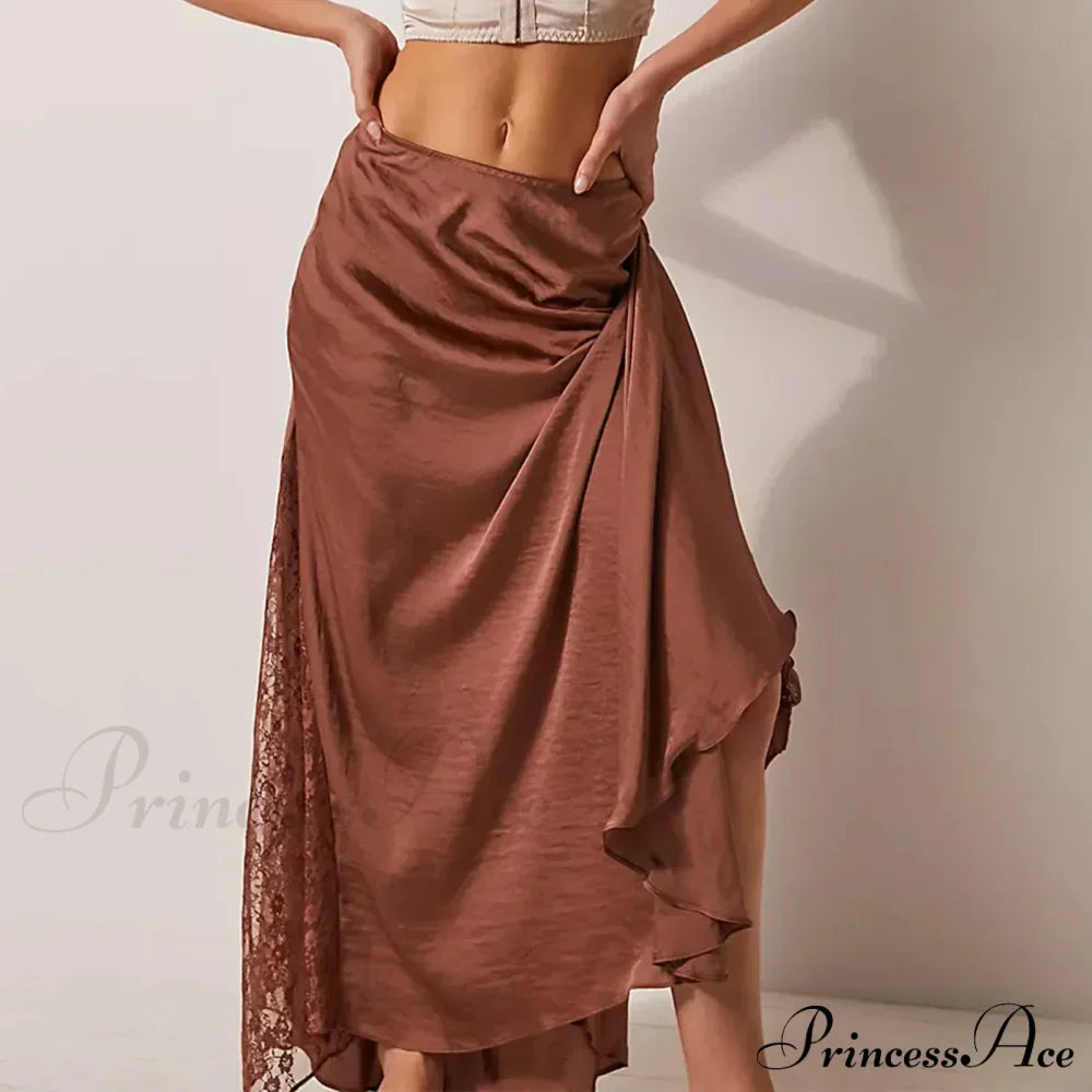 Patchwork Lace Midi Low Waist Summer Skirt