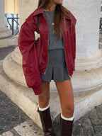 Patchwork Pu Leather Short Coat