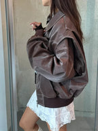 Patchwork Pu Leather Short Coat
