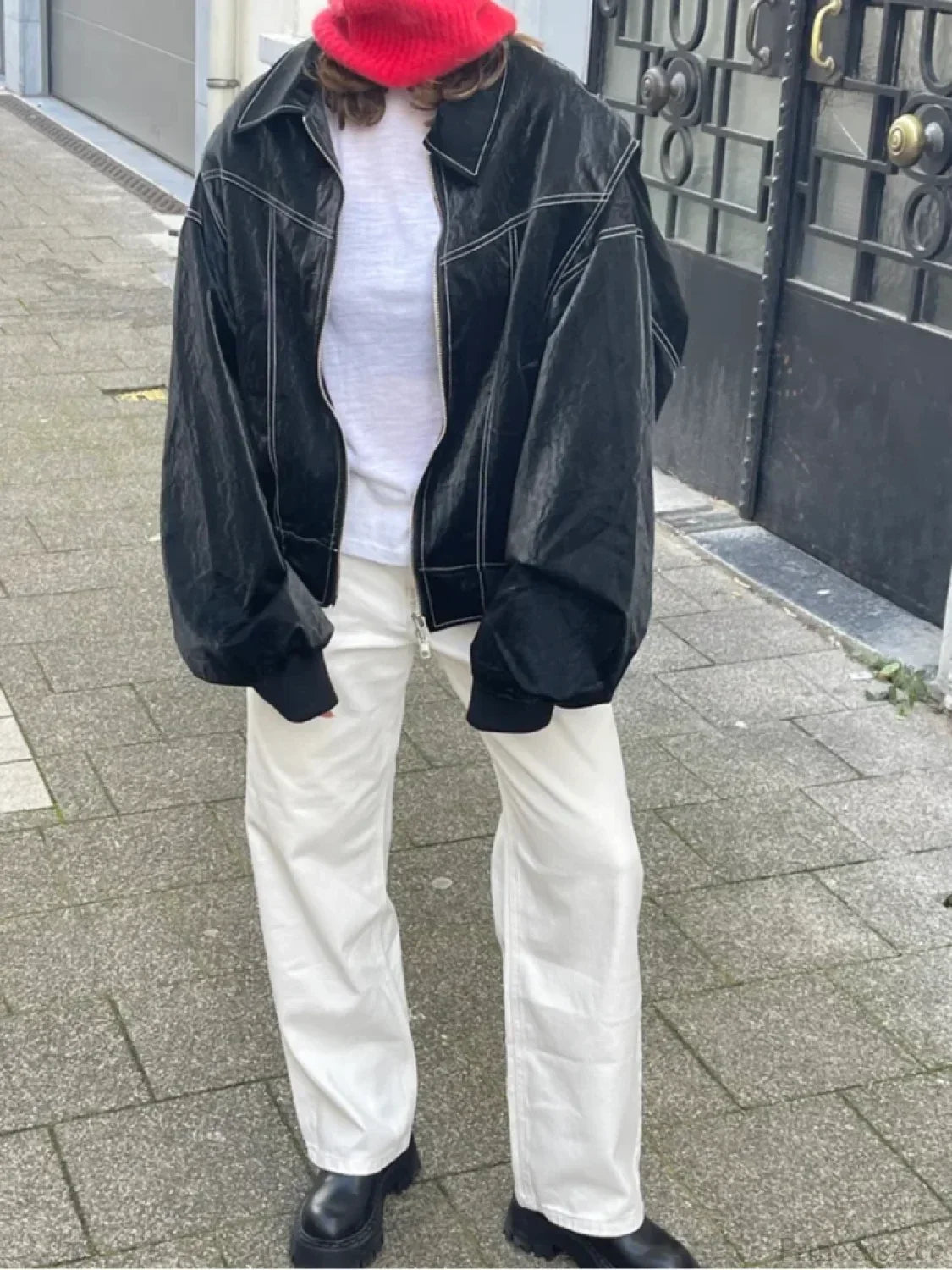 Patchwork Pu Leather Short Coat