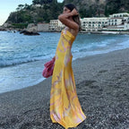 Pb&Za Satin Printed Strapless Vacation Dress