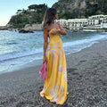 Pb&Za Satin Printed Strapless Vacation Dress
