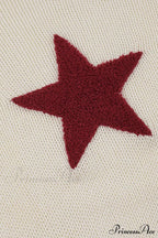 Sheer Hollow-Out Red Star Long-Sleeve Knit Top