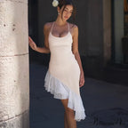 Pink Asymmetric Frill Charming Trim Cami Mini Dress