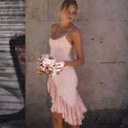 Pink Asymmetric Frill Charming Trim Cami Mini Dress