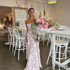Pink Floral Stylish Lace Maxi Dress