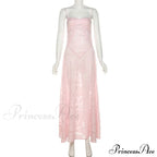 Pink Floral Stylish Lace Maxi Dress