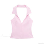 Pink Halter Sleeveless Charming Top And Skort Set