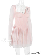 Pink Long Sleeve Charming Bustier Frill Mini Dress
