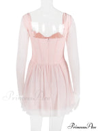 Pink Long Sleeve Charming Bustier Frill Mini Dress