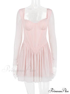 Pink Long Sleeve Charming Bustier Frill Mini Dress