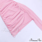 Pink Mesh Corset Charming Draped Tube Mini Dress