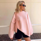 Pink O-Neck Loose Casual Pullover Sweater