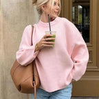 Pink O-Neck Loose Casual Pullover Sweater