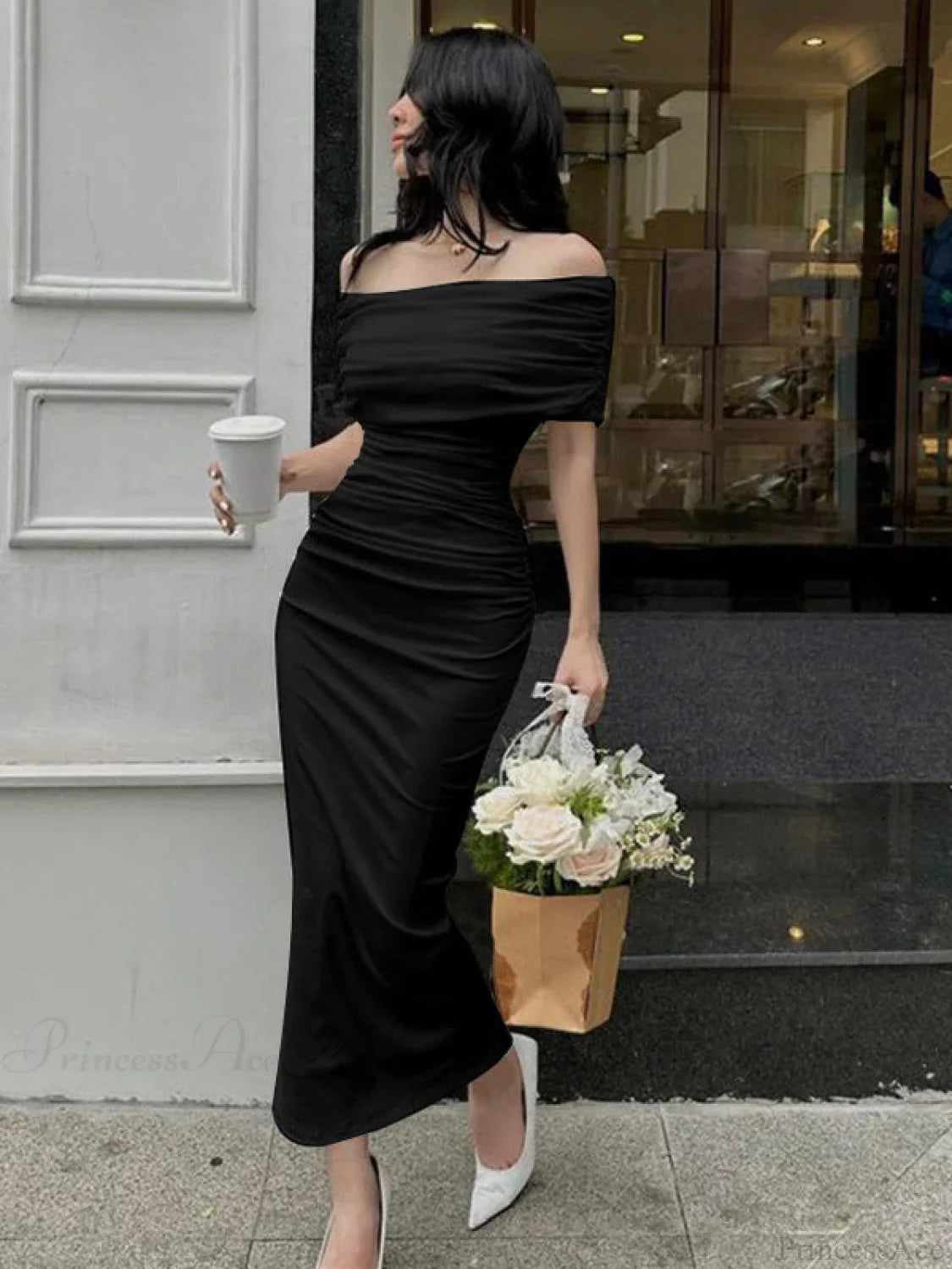 Pink Off Shoulder Bodycon Midi Dress