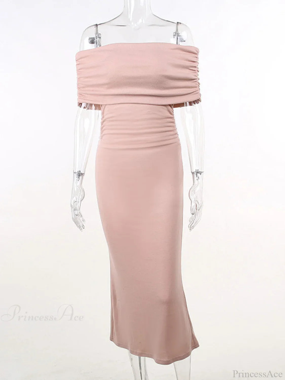 Pink Off Shoulder Bodycon Midi Dress