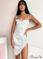 Pink Satin Bodycon Sling Slit Dress For Women