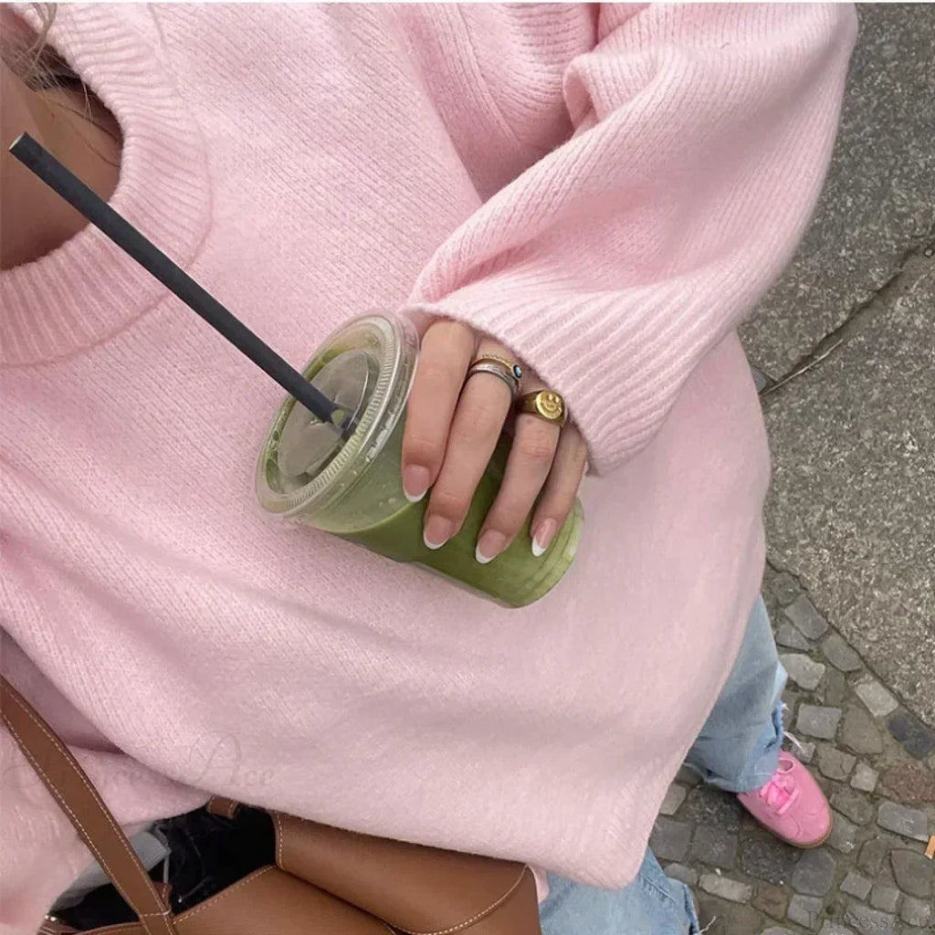 Pink Streetwear O-Neck Sweater