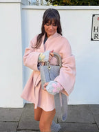 Pink V-Neck Woolen Belted Coat