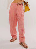 Plaid Print Elastic Waist Loose Wide Leg Pant