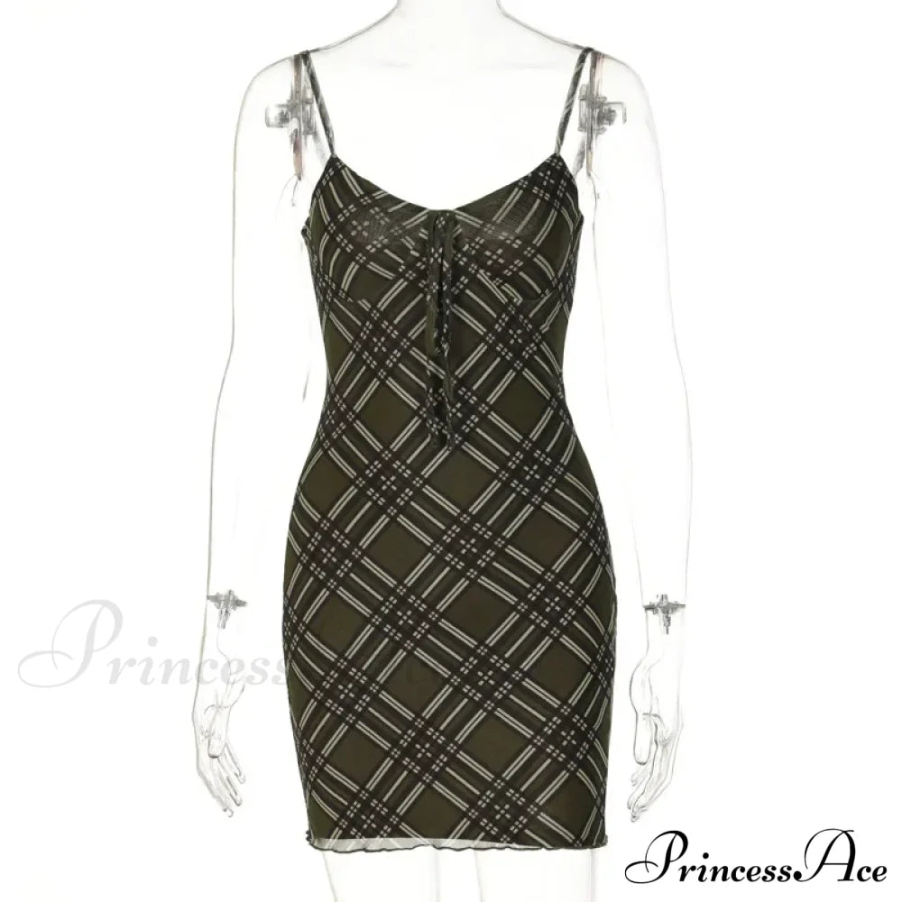 Plaid Print Sundress Vintage Mini Dress