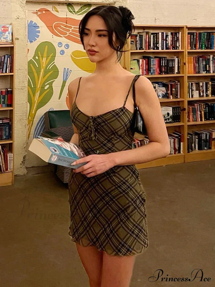Plaid Print Sundress Vintage Mini Dress