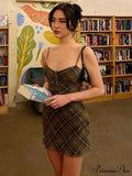 Plaid Print Sundress Vintage Mini Dress