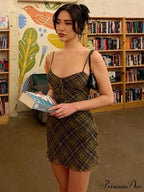 Plaid Print Sundress Vintage Mini Dress