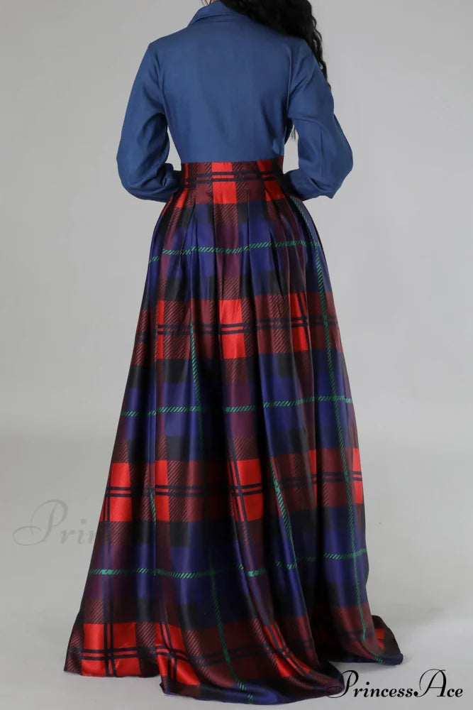 Plaid Printed Shirt Dress With Lapel